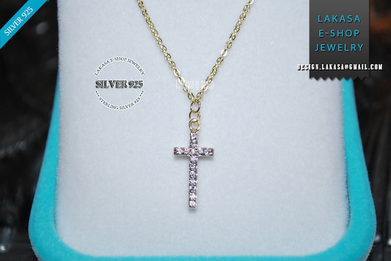 Cross sterling silver gold plated jewellery necklace chain rhinestones crystals best gift ideas woman baby girl baptism birthday anniversary