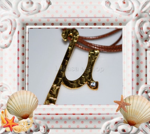 Monogram sterling silver gold plated jewellery necklace in brown cordon with crystal Lakasa e-shop best personalised gift ideas for her mama