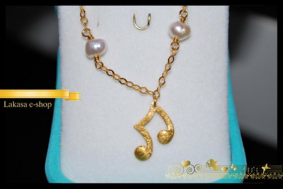 Music Lovers Bracelet Sterling Silver Gold plated with 4 Pearls in Chain Fine Jewelry Best ideas gift forher birthday anniversary woman girl