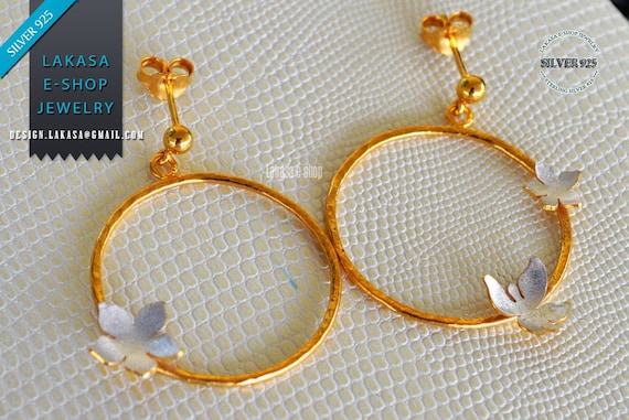 Hoop Earrings Butterfly Flower Silver 925 Gold-plated Handmade Jewelry Lakasa eshop Best Ideas Gifts for her woman anniversary birthday