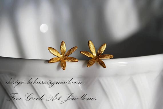 Flowers studs Earrings Sterling Silver 925 Gold-plated Handmade Jewelry Woman Mother Best Idea Gift for her Floral Moda Birthday Anniversary