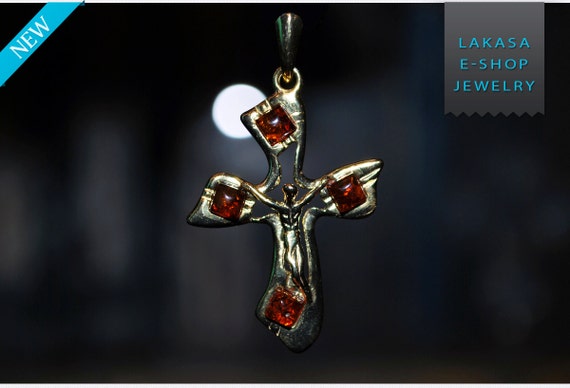 cross baltic amber sterling silver gold plated jewellery lakasa eshop jewelry best gifts ideas baptism birthday mother men anniversary woman
