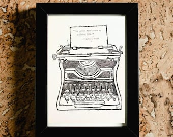 Virginia Woolf | citação inspiradora | Máquina de escrever | decoração de parede | Ilustração literária | Impressão | Presente para amante de livros | Ilustração literária