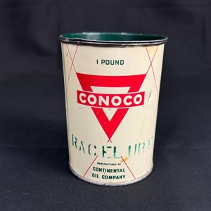 Vintage Conoco RACELUBE Motor Oil Can | Continental Oil Company vtg Oil Car Man-cave, Garage Decor | Colors: Cream, Green