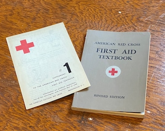 Vintage 1945 First Aid Textbook with Rare Illustrated Insert | Red Cross First Aid Book with Original Supplement | Vintage retro medicine