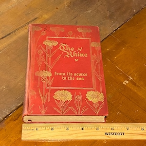 Gilded 19th C. Book: The Rhine | Unique Antique 1898 Book Ornate Red Cover | Antique Vintage Book Photo Prop | Antique Red Library Decor