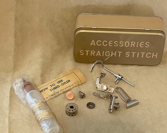 Vintage Singer Sewing Machine Attachments Kit | Metal Case