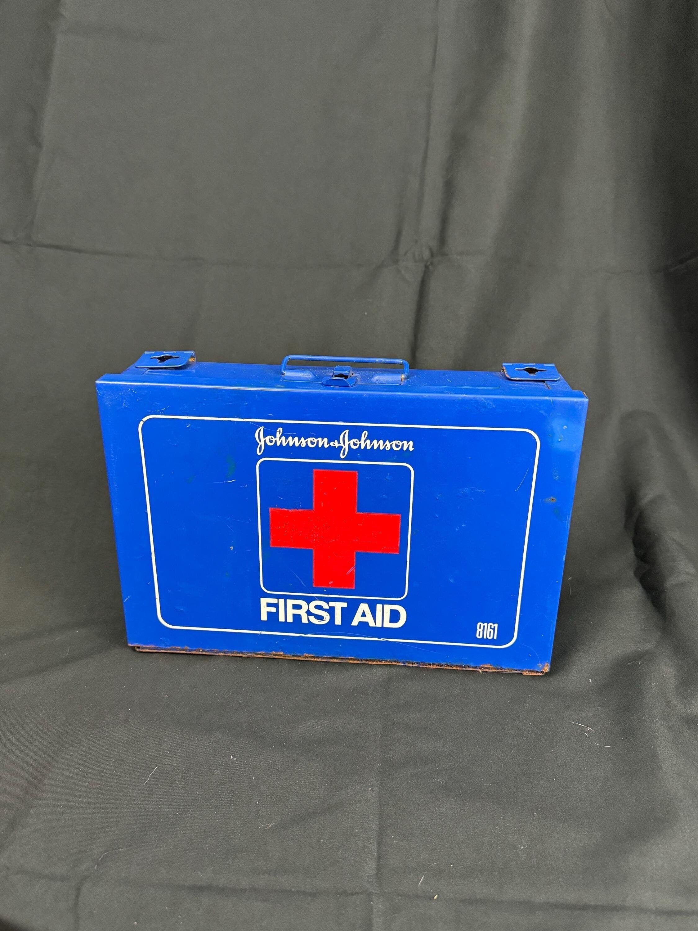 Vintage Blue Metal J&J First Aid Kit Tin | Vtg Johnson and Johnson