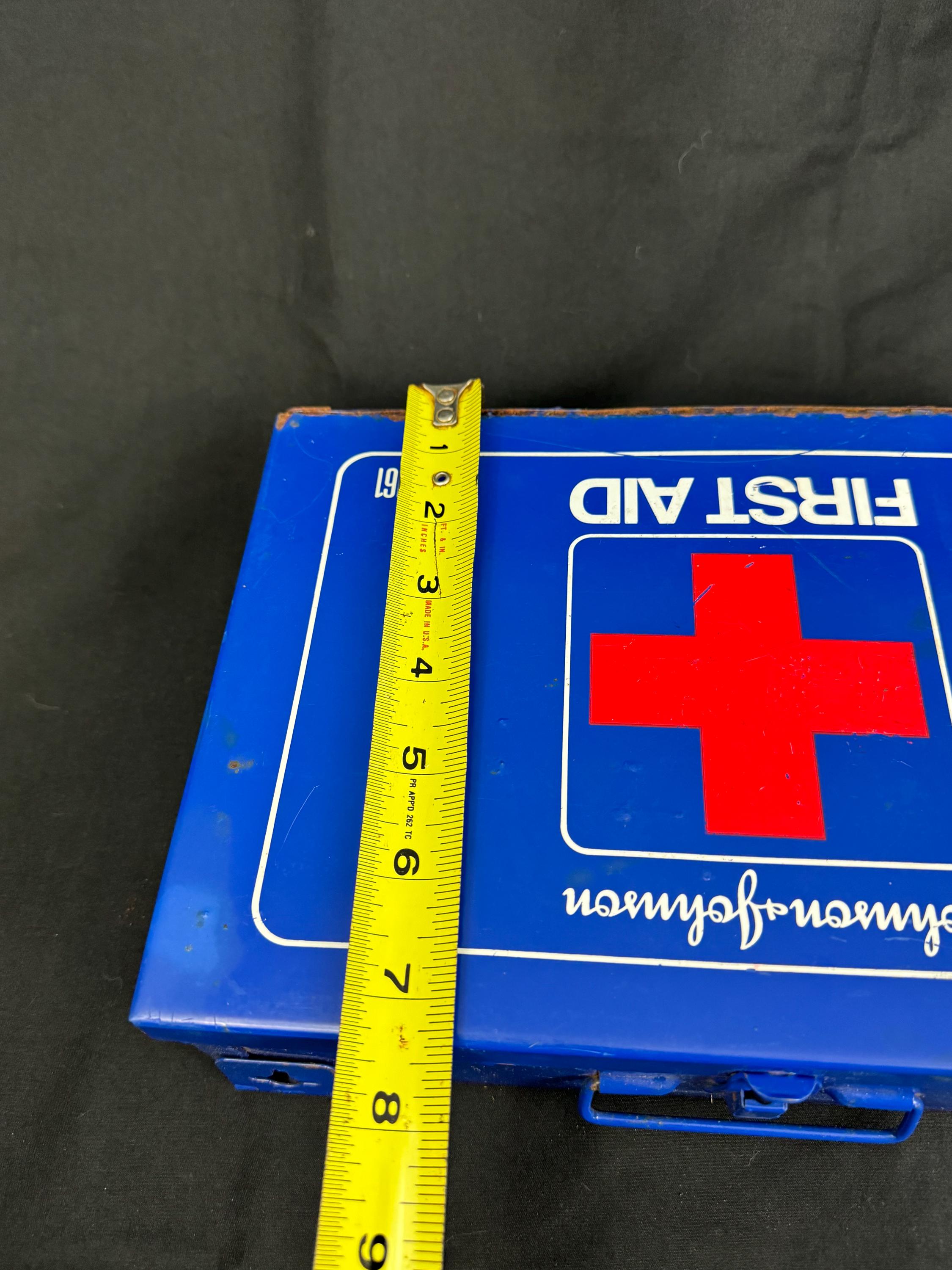 Vintage Blue Metal J&J First Aid Kit Tin | Vtg Johnson and Johnson