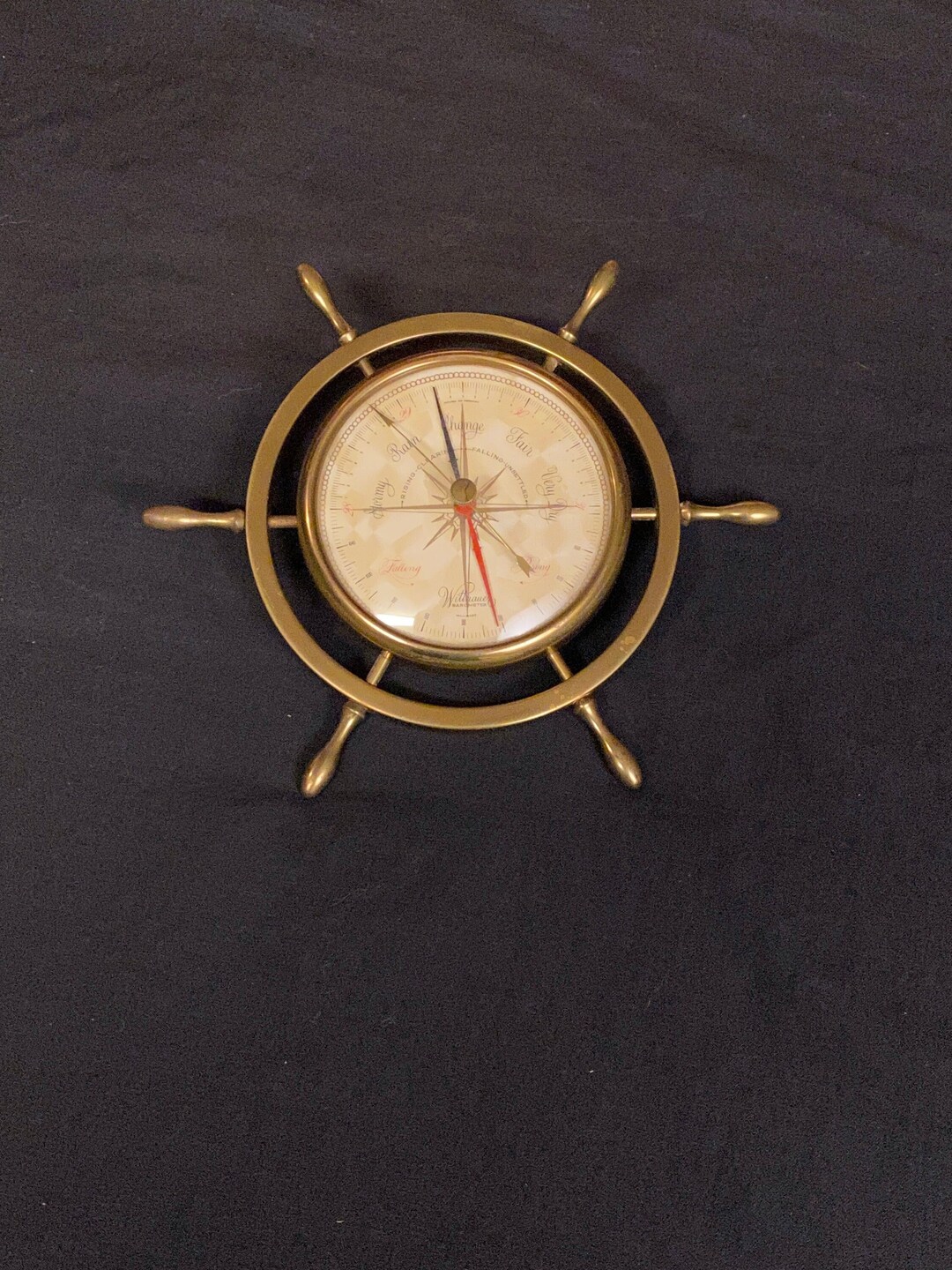 Vintage Nautical Ship Wheel Barometer Mid Century Modern Wittnauer MCM Brass Boat Wheel