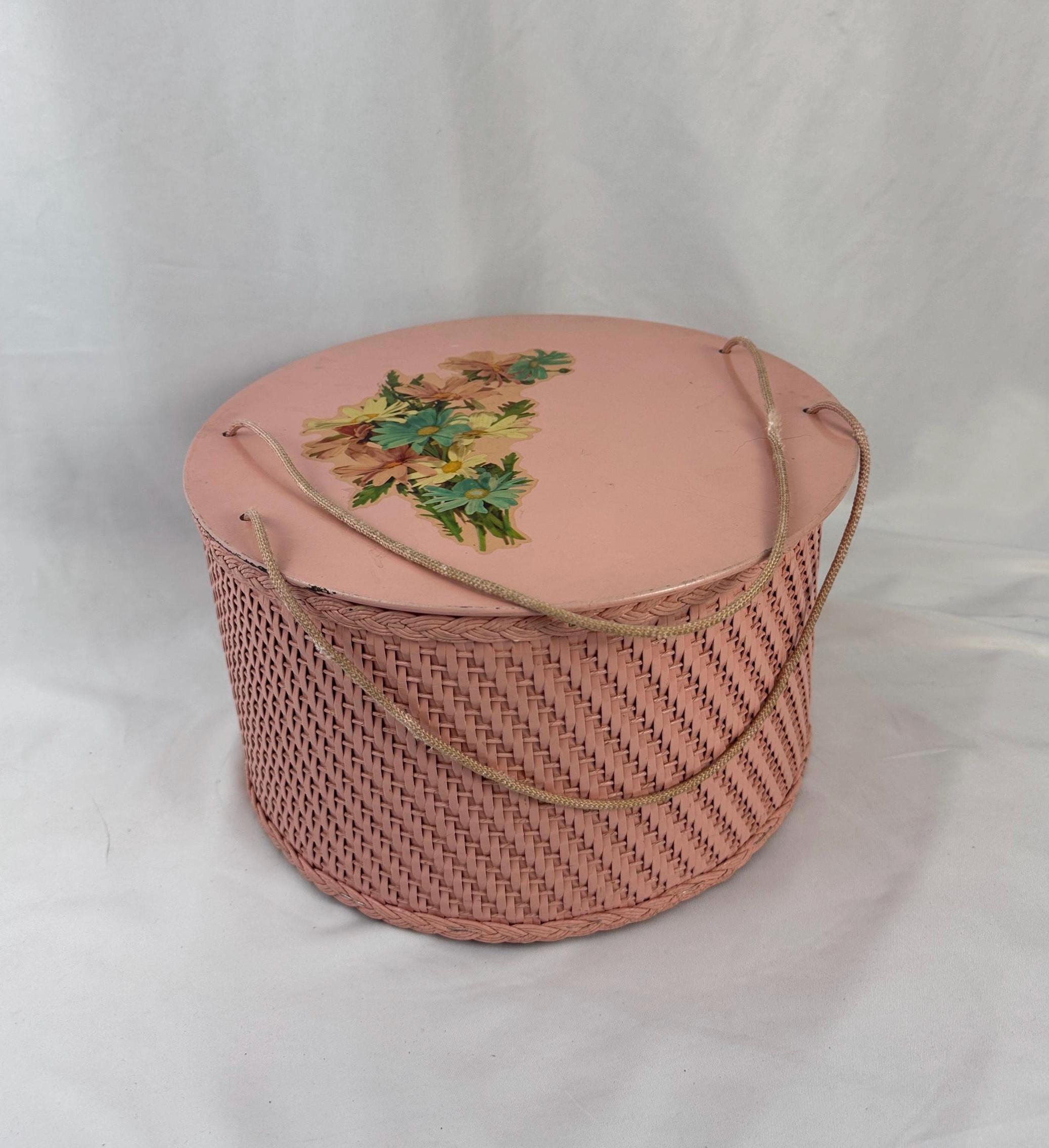 Vintage Pink Wicker Sewing Basket - Etsy