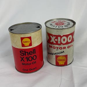 Pair of Vintage Shell Motor Oil Cans | Oil Company vtg Oil Car Man-cave, Garage Decor, Fathers Day