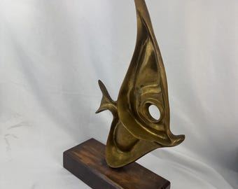 Vintage MCM Fish Sculpture, Metal and Wood Mid Century Decor/Art