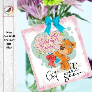 Étiquettes/cartes métalliques pour compositions florales Get Well, Cartes de compositions florales, Fournitures florales, Enseignes pour plateaux à étages, Couronnes Robins
