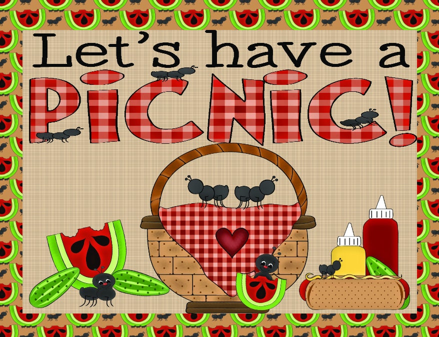 Let's Have a Picnic Wreath Sign Watermelon Ants Picnic - Etsy