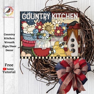 Primitive Saltbox Sign, Country Kitchen or without words, Primitive Wreath Sign, Saltbox house sign, Wall Decor, Robins Wreathery