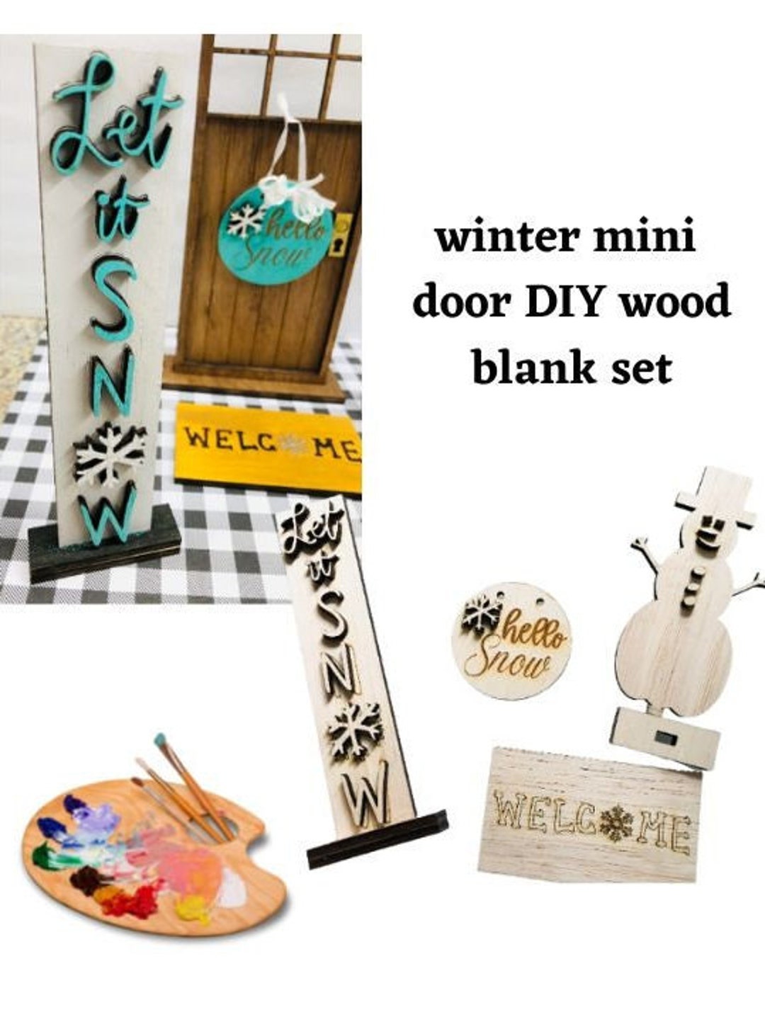 DIY Winter Snow Tier Tray Craft Kit, Painted or Unpainted Set, Paint