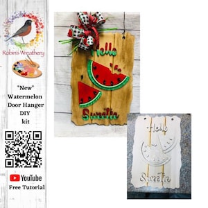 Watermeloen deurhangerset, verffeestset, doe-het-zelf deurhangerset, overschilderbaar lente/zomer, watermeloenschijfjes Hallo deurset Robins Wreathery