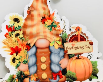 Thanksgiving girl Gnome for Tier Tray decor, Turkey day gnome, Pixie Wreath attachment,  Tier TrayThanksgiving decor, Robins Wreathery,