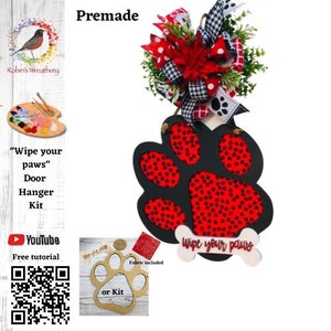 Kit fai da te per appendere le tue zampe o già pronto, kit per feste di pittura, appendino per porta tutto l&#39;anno, decorazione per porta con impronte di zampe di cane o gatto, ghirlanda di Robins