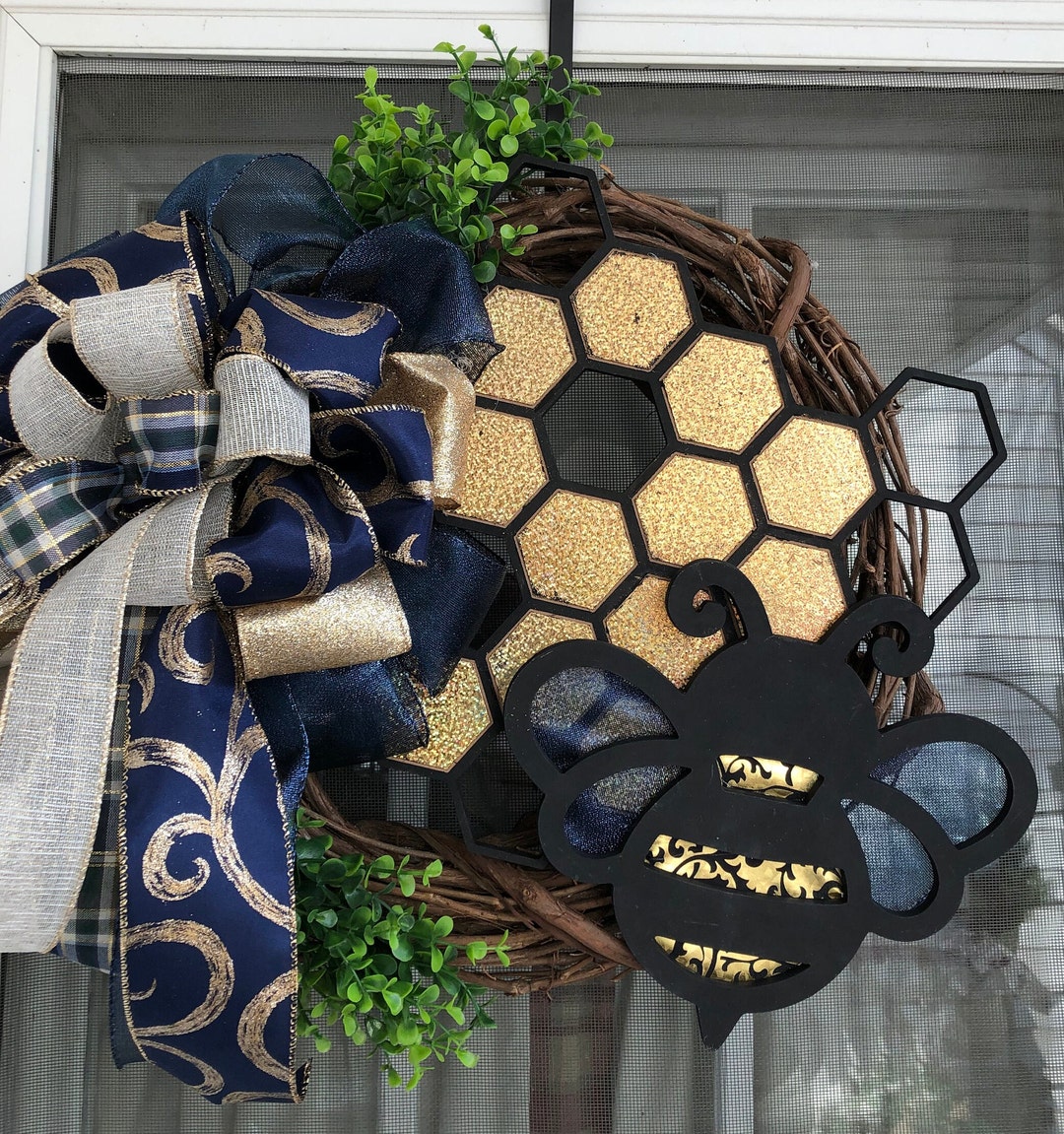 Bee Wreath Grapevine Wreath Bumble Bee Door Wreath Bee Hive - Etsy