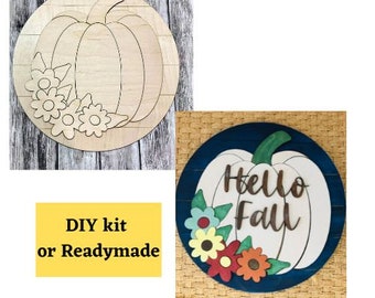 Diy Pumpkin  Door Hanger,  Fall door decor,  UNPAINTED DIY or Readymade , PUMPKIN fall kit,  Robins Wreathery