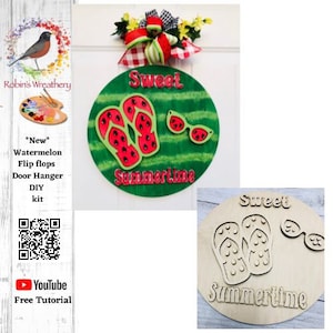 Watermeloen teenslipper Sweet Summertime deurhangerset, Paint Party-set, doe-het-zelf deurhangerset, overschilderbaar lente/zomer, Robins Wreathery