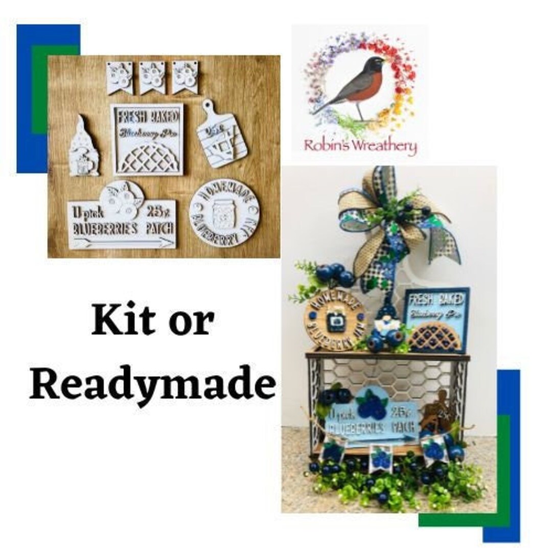 DIY Blueberry Pie Tier Tray Craft Kit, Unpainted Paint Party Set, Pixie