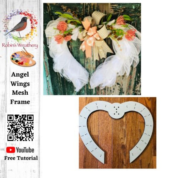 Angel Wings Mesh Frame,  Funeral Decor, Rememberance Wings, One of a Kind , Angel lover wall or Door decor, Unpainted, Robins Wreathery