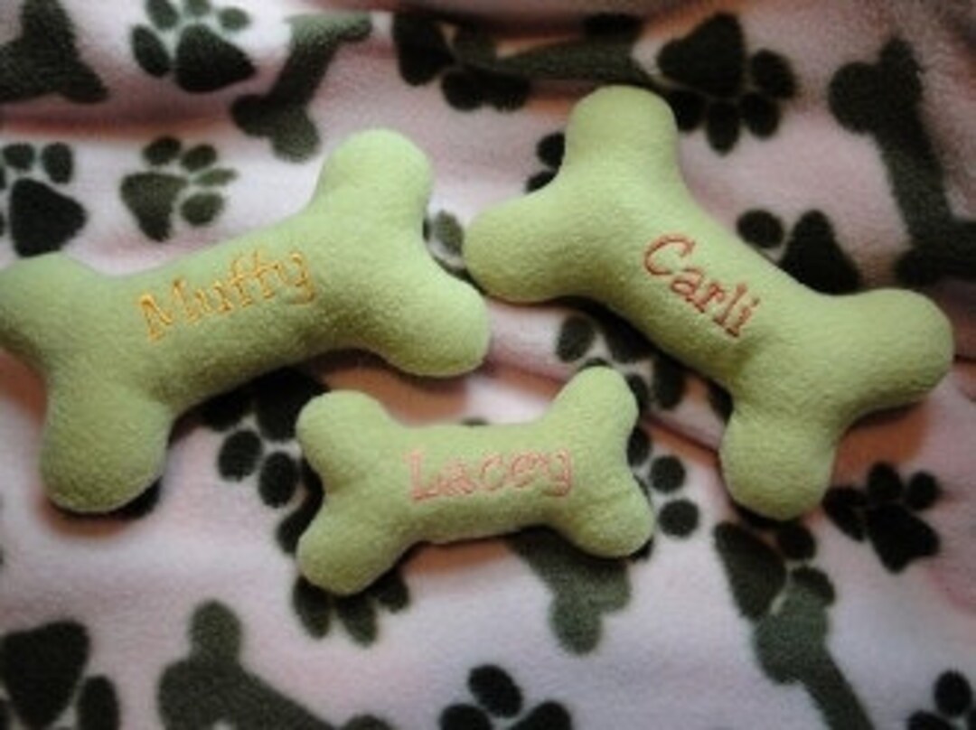 Personalized Medium Dog Bone Plush Squeaky Toy Embroidered Etsy
