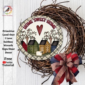 Home Sweet Home Primitive Saltbox Sign with sheep/Willow trees, Primitive Wreath Sign,Saltbox house sign/Wall Decor, Robins Wreathery