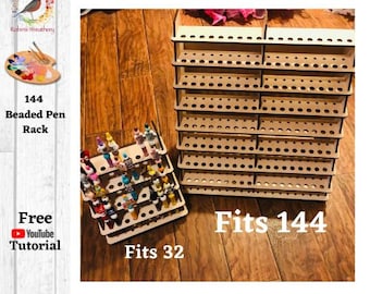 Espositore portapenne personalizzato con perline, organizer con 144 fori per penne con smalto o perline, espositore tagliato al laser, facile da montare, prodotto in Pennsylvania.
