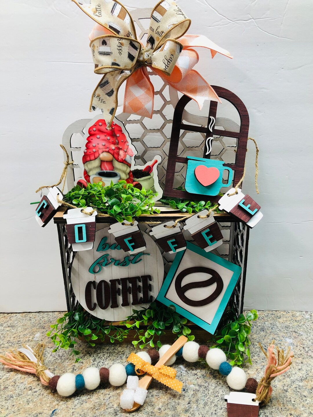 DIY Coffee Tier Tray Craft Kit, Unpainted Tier Tray Set, Coffee Pixie