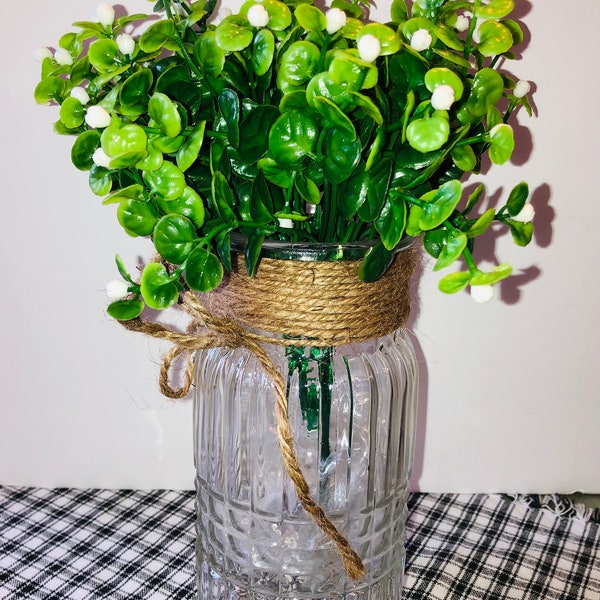 Boxwood Greenery with white berries, Floral  Pick, Spray, Stem, Filler Artificial Boxwood, Farmhouse Green Floral Supply, Robin's Wreathery