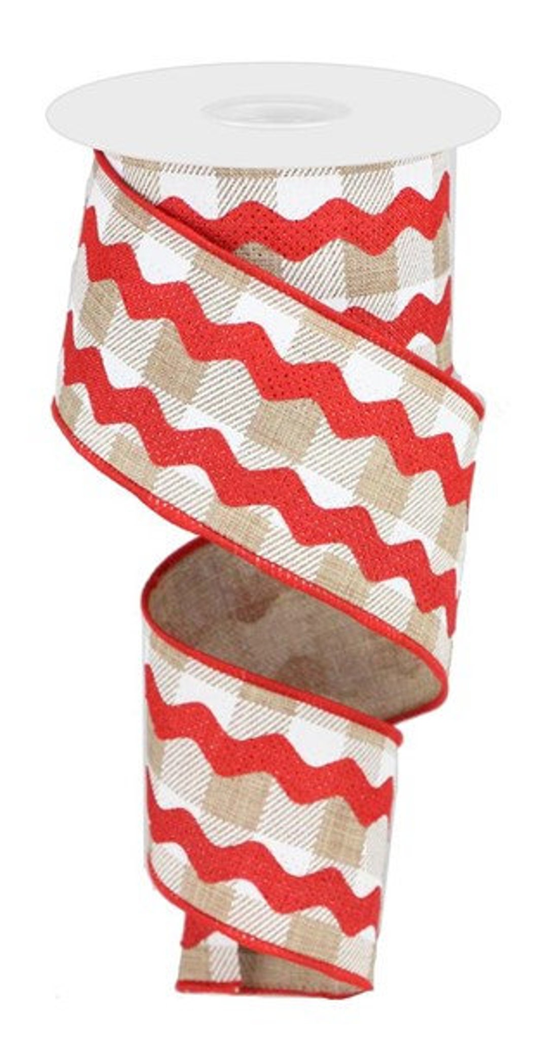 Ric Rack Wired Ribbon, Farmhouse Ribbon, Country Ribbon, Tan White