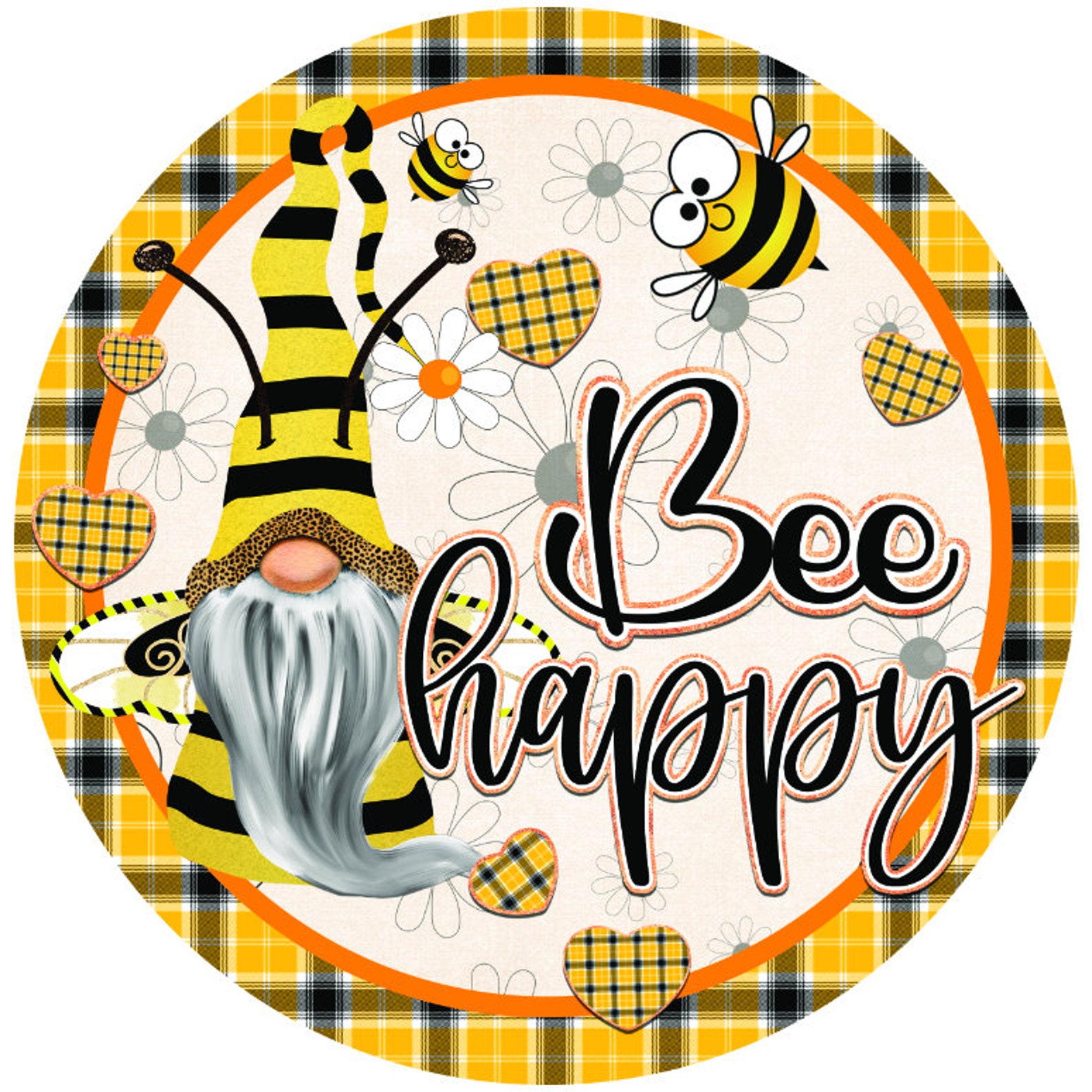 Bee gnome bee happy bee gnome welcome to our hive wreath  etsy