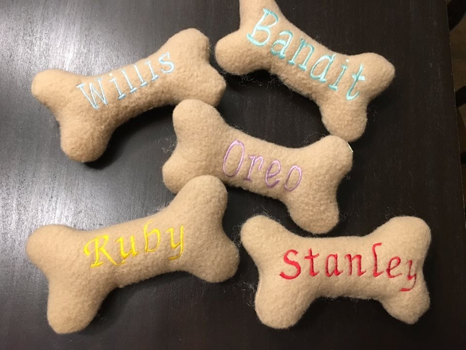 Personalized Dog Bone Plush Sqeaky Toy Embroidered Dog Name Etsy