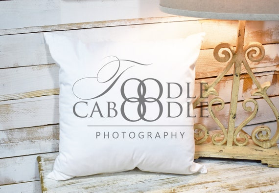 Styled Stock Photography Square White Pillow Mockup Rustic Wood