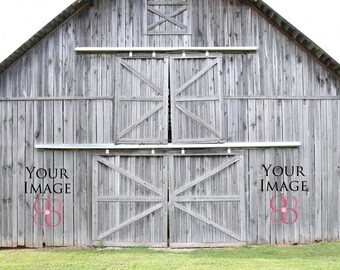 Download Free Real photo mockups, two story grey barn mockup, farmhouse blank wall mock ups, empty wall mock up, 2 story rustic barn and doors mockup PSD Template
