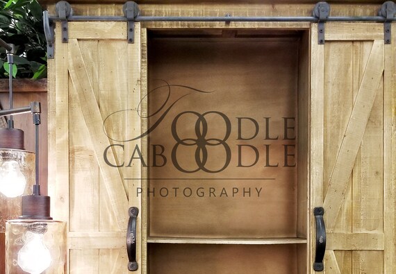 Styled Stock Photography Farmhouse Cabinet With Barndoors Mockup Blank