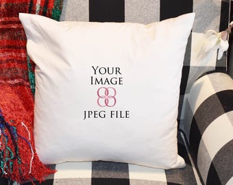 Download Real Photo Mockups One Pillow Mockup Background White Pillow Mock Up Square Pillow Mockups Christmas Checkered Chair Red Plaid Blanket 3d Flag Mock Up
