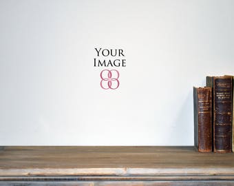 Download Free Real photography mockups, rustic wood table and 3 books, blank white wall mock ups, vintage books on table mock up, empty grey wall mock up PSD Template