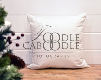 Download Free Styled Stock Photography Christmas Pillow, White Linen Square Pillow Mockup, Tree and Pillow Mock Up, Digital File Mockups, White Background PSD Template
