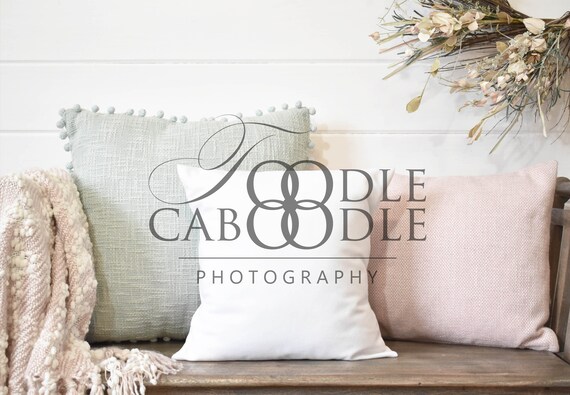 Styled Stock Photography White Square Pillow Mockup Shabby Chic
