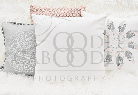 Styled Stock Photography White Square Pillow Mockup Pink And Etsy