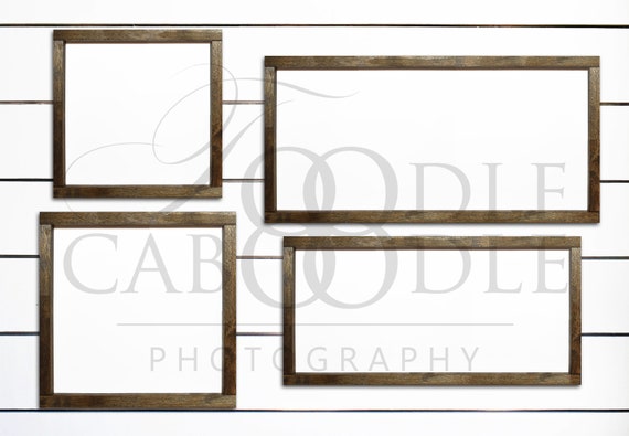 Download Frame Mockup 4 Wood Frames Frames On Shiplap Wall Square Etsy PSD Mockup Templates