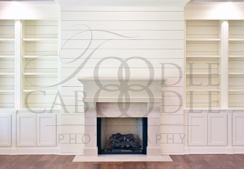 Fireplace Mantel Mockup White Shiplap Wall Blank Wall ...