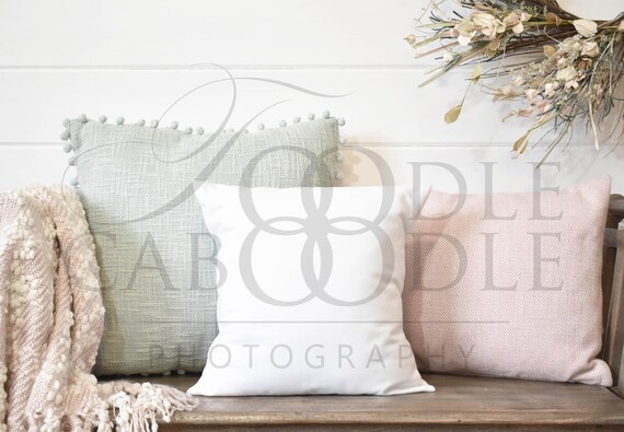 Styled Stock Photography White Square Pillow Mockup Shabby Etsy