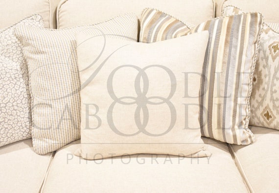 Styled Stock Photography Beige Linen Square Pillow Mockup Etsy