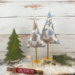 Gingerbread Fabric Christmas Tree, Rustic Birch Base, Farmhouse Decor